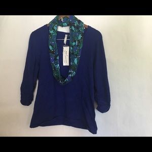 NY Collection top 3/4 sleeve and scarf accent.